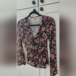 SHEIN Black Floral Sheer Blouse